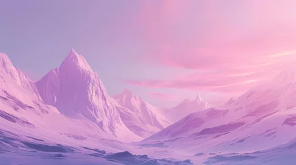 Tableaux ronds sur aluminium brossé Rose clair Serene pink sunrise over a snowy mountain landscape