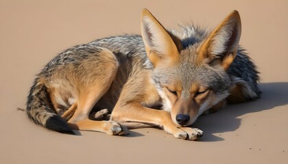 A-Jackal-With-Its-Tail-Curled-Around-Its-Body-In-S- 3 - obrazy, fototapety, plakaty