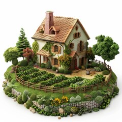 Fototapeta na wymiar A small European-style house with a garden
