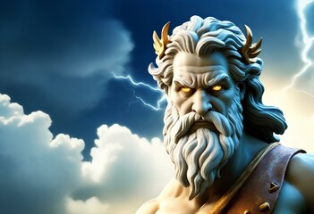Zeus in three dimensions with glowing eyes