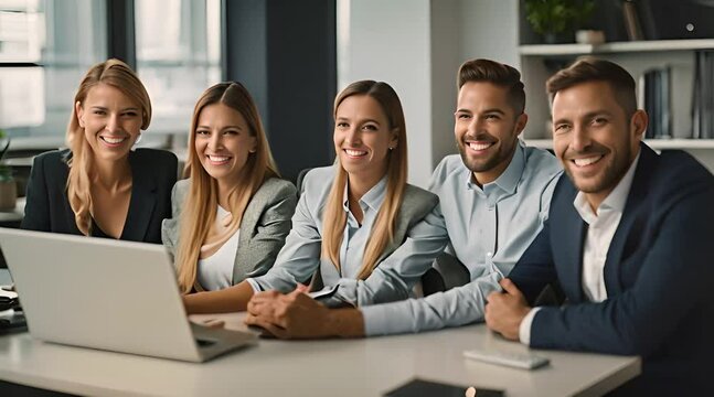 Successful business team smiling and sitting together in a startup office