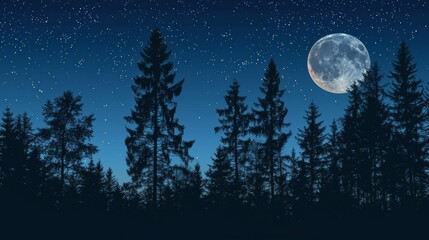 Full moon over a forest at night