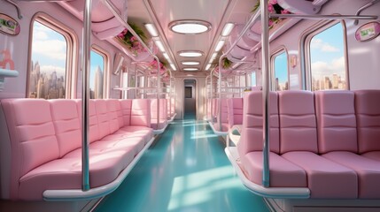pink and blue pastel color scheme train interior design concept art