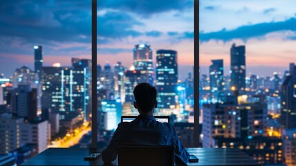 Man Sitting at Desk by Window