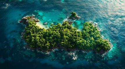 Fototapeta na wymiar Small tropical island with palm trees and white sand beach