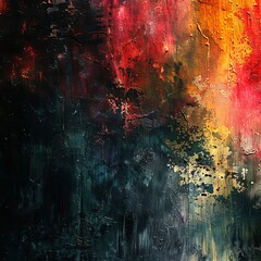 Bright multi-color abstract painting with a dark background