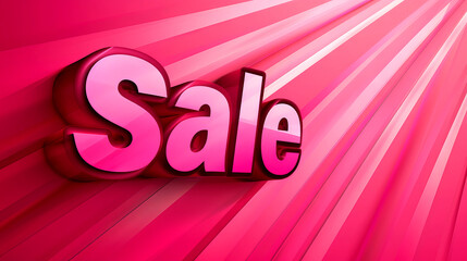 Vibrant Pink Sale Sign with 3D Text on pink striped Background