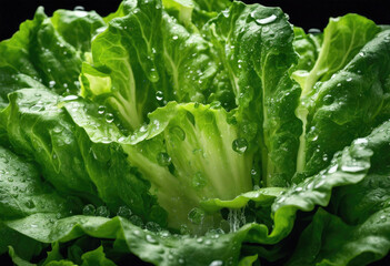 Fresh green lettuce with water droplets - 782281152