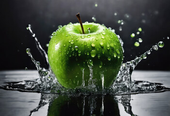 Fresh green apple with water splash - 782281175