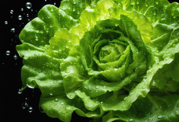 Fresh green lettuce with water droplets