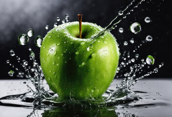 Fresh green apple with water splash - 782281185