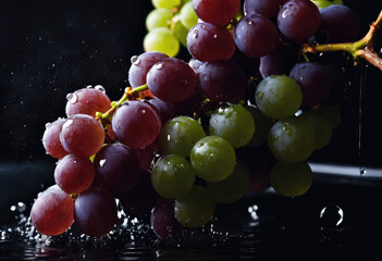 Fresh grapes with water droplets on dark background - 782281191