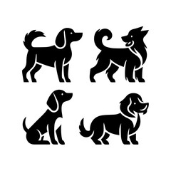 Vector silhouette of dog on white background.