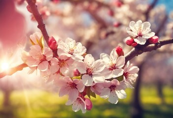 Illuminated cherry blossoms against a soft-focus spring background - 782281348