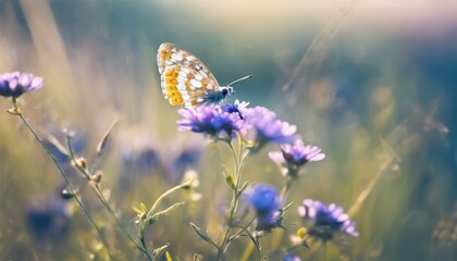 Serene butterfly on wildflowers at dusk