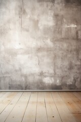 Wooden floor and gray concrete wall background