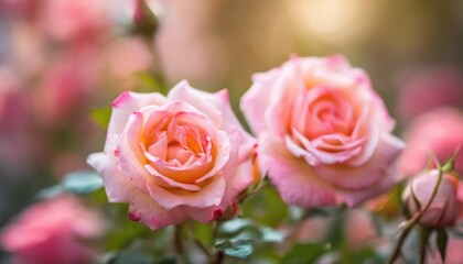 Blooming pink roses in soft light - 782281517