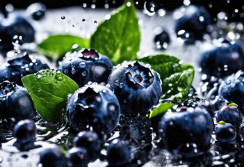 Fresh blueberries with water droplets - 782281700