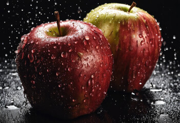 Fresh apples with water droplets
