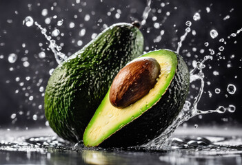 Fresh avocado splash on black background - 782281733
