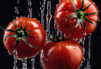 Fresh tomatoes in splashing water