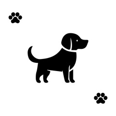 Vector silhouette of dog on white background.