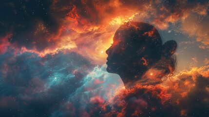 An illustration of a woman's head in space