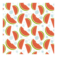 Seamless pattern of watermelon slices and ice pieces. Wrapping paper, textile, vector illustration