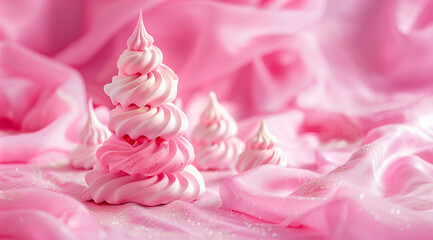 pink twisted meringue dessert, soft creamy marshmallow food