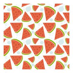 Watermelon seamless pattern. Pattern of watermelon pieces and ice pieces. Wrapping paper, textile, vector illustration