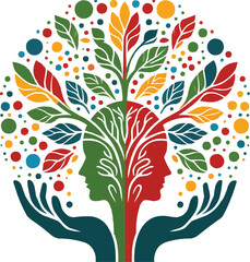The visionary head hand tree butterfly logo symbolizes the mind and development of customized vector design