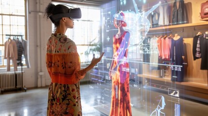 Woman Experiencing Virtual Reality Shopping.