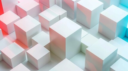 3D Illustration of White Cubes with Red and Blue Ambient Lighting