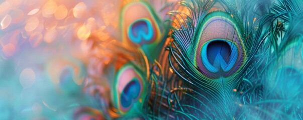 Vibrant peacock feathers with bokeh effect