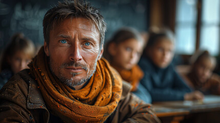 Portrait Of Teacher In Class With Pupils.