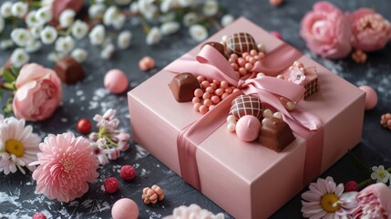 greeting background with gift box and flower