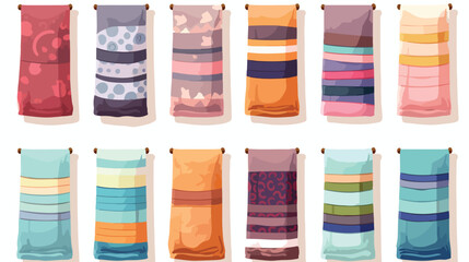 Bath beach kitchen towels set. Colorful textile han - obrazy, fototapety, plakaty