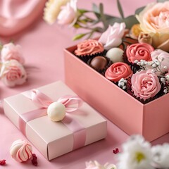 Mother's Day concept with gift box and flower