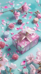 Mother's Day concept with gift box and flower