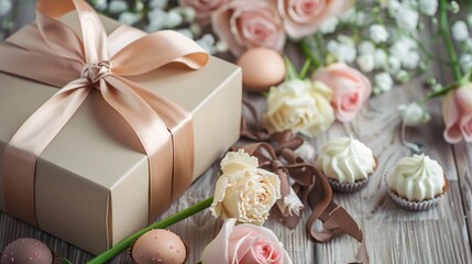 Mother's Day concept with gift box and flower