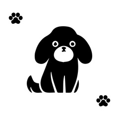 Vector silhouette of dog on white background.