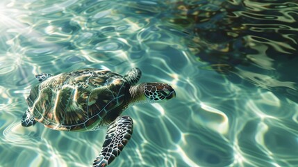Obraz premium Sea turtle swimming in clear water