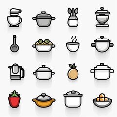 Obraz premium Image of a collection of colorful icons, each depicting items related to the kitchen. These icons can be used in various applications such as recipe websites, cooking apps, or food-related signs