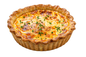 Cheese and Herb Quiche on White Background