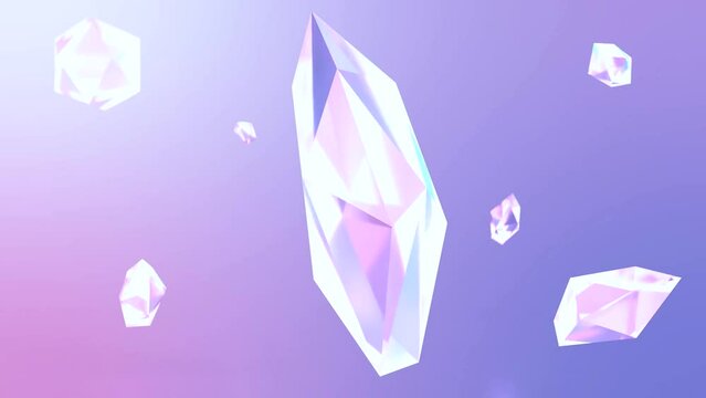 幻想的な光に照らされたクリスタルガラスの結晶の3Dイラスト、回転するクリスタル	