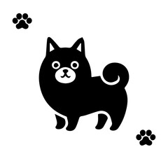 Vector silhouette of dog on white background.