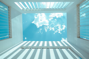 Modern Architecture Skylight with Blue Sky and Clouds