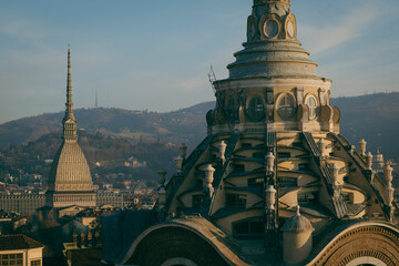 Turin. From the top of the Cathedral's bell tower, the Holy Shroud Chapel's dome and the iconic...