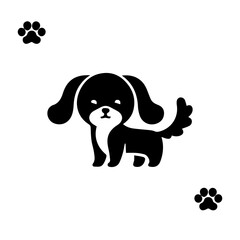 Vector silhouette of dog on white background.