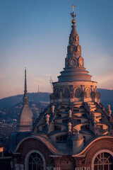 Turin. From the top of the Cathedral's bell tower, the Holy Shroud Chapel's dome and the iconic...